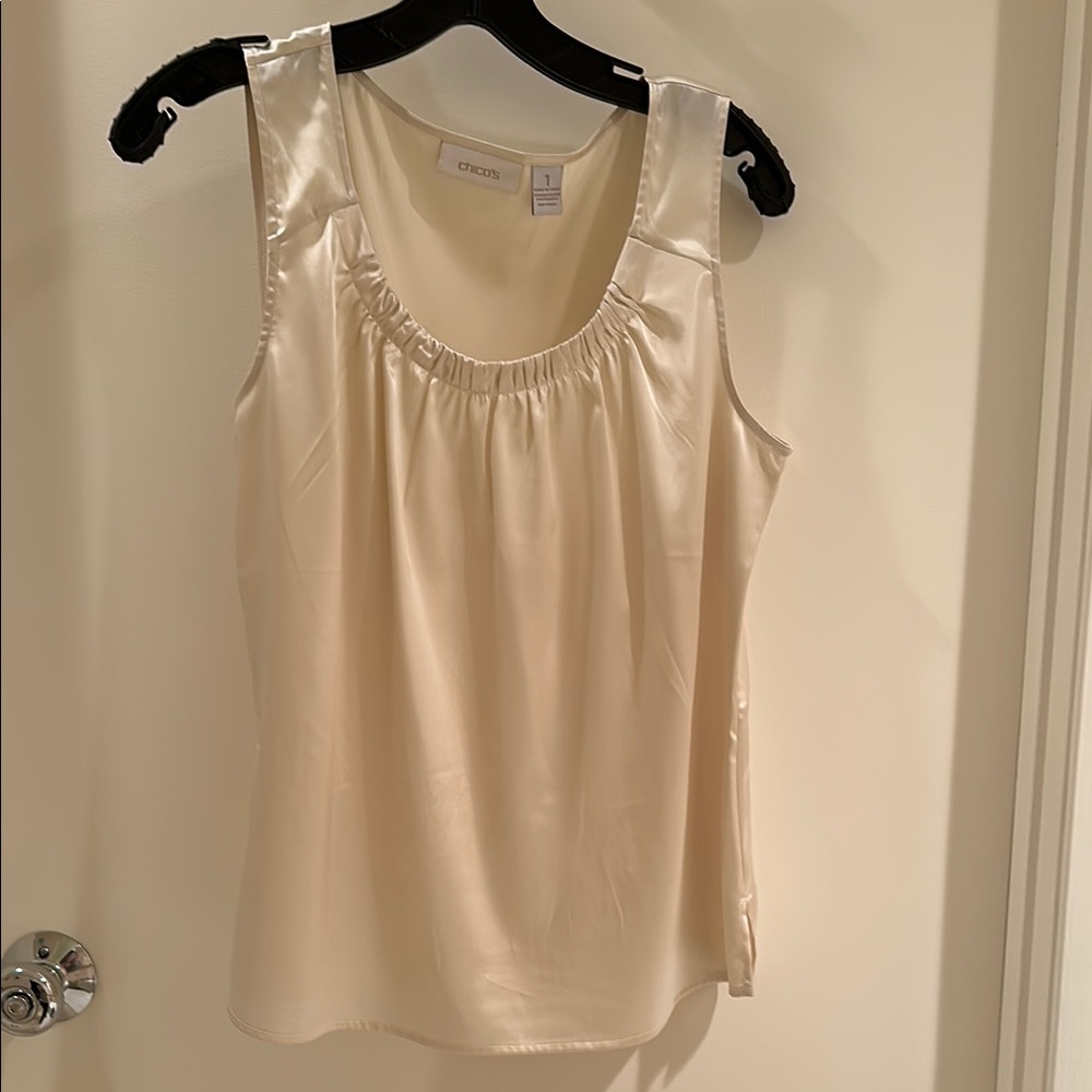 Cream Satin polyester Sleeveless Top